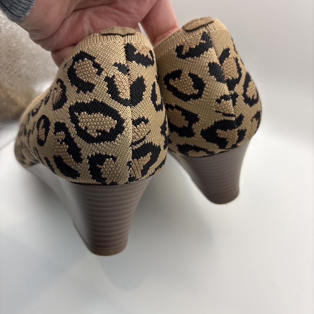 Vivaia Almond-Toe Wedge Pro Tan Brown Leopard Heels Pumps Shoes US 11 EU 43 - Picture 7 of 14